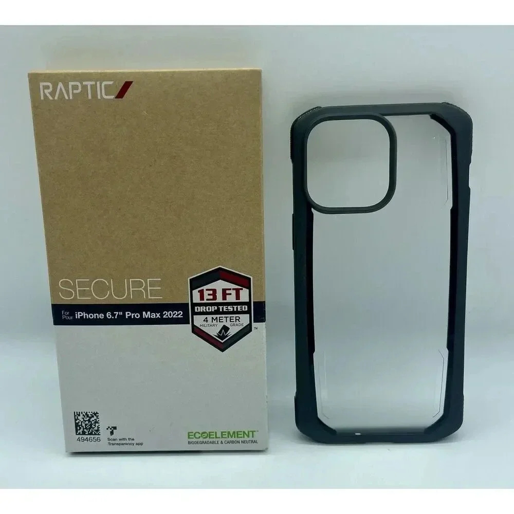 RAPTIC Secure Case for iPhone 14 Pro Max 6.7” Charcoal With‎ Clear Frosted Back